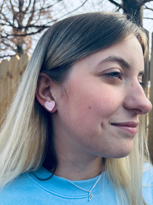 Agape Heart Earrings – Handmade Crochet Studs