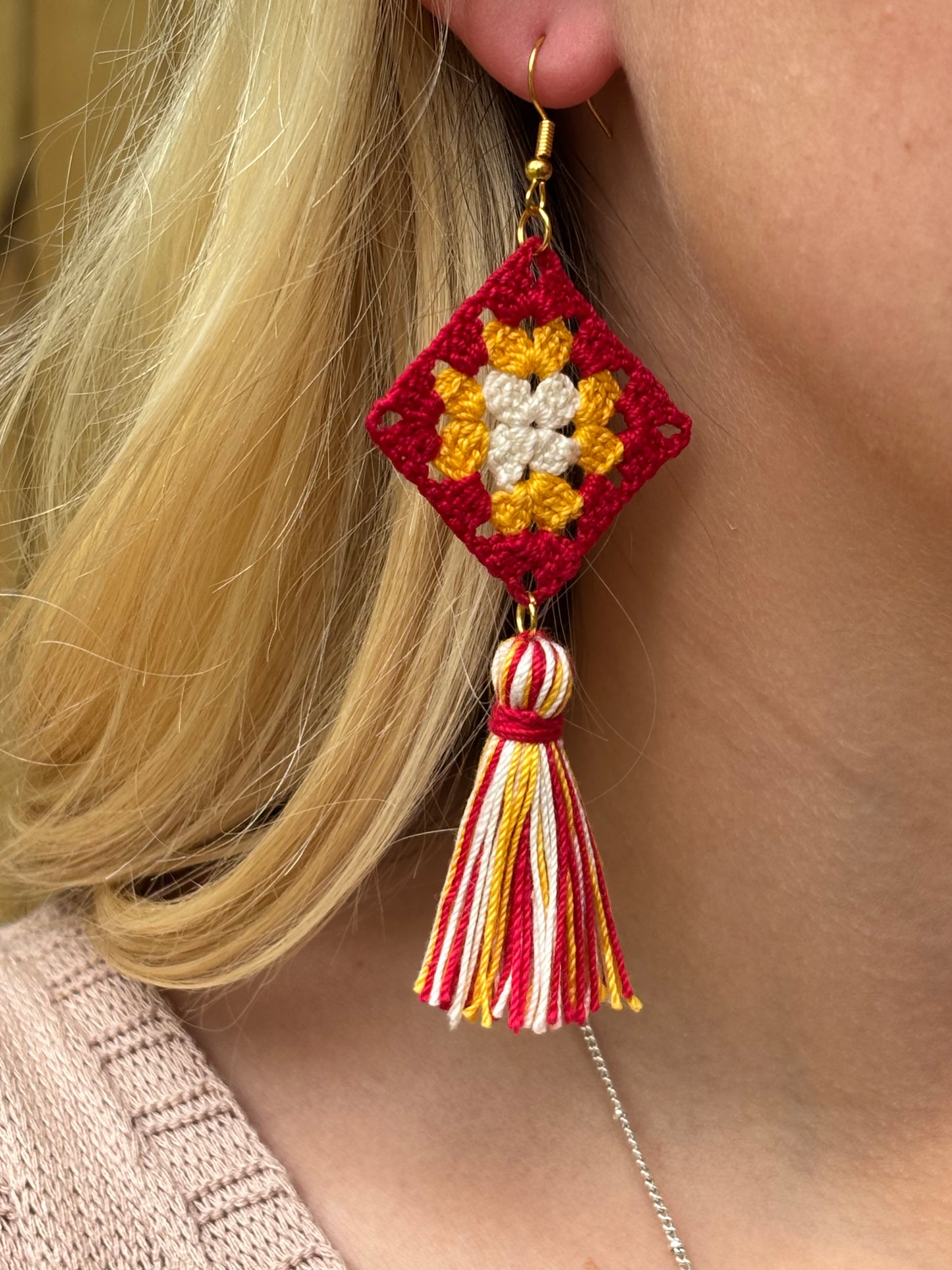 SARAH Crochet Granny Square Earrings – Vintage-Inspired Statement Jewelry