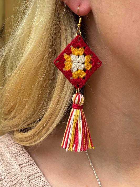 SARAH Crochet Granny Square Earrings – Vintage-Inspired Statement Jewelry