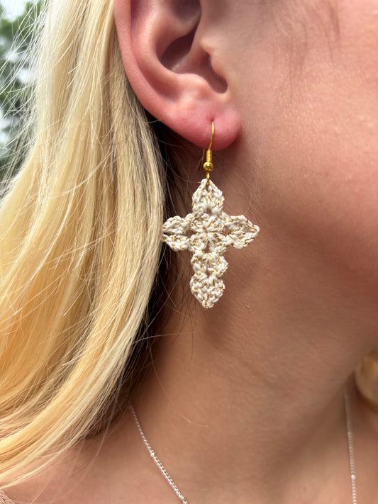 CALVARY Crochet Cross Earrings – Handmade Granny Stitch Christian Jewelry