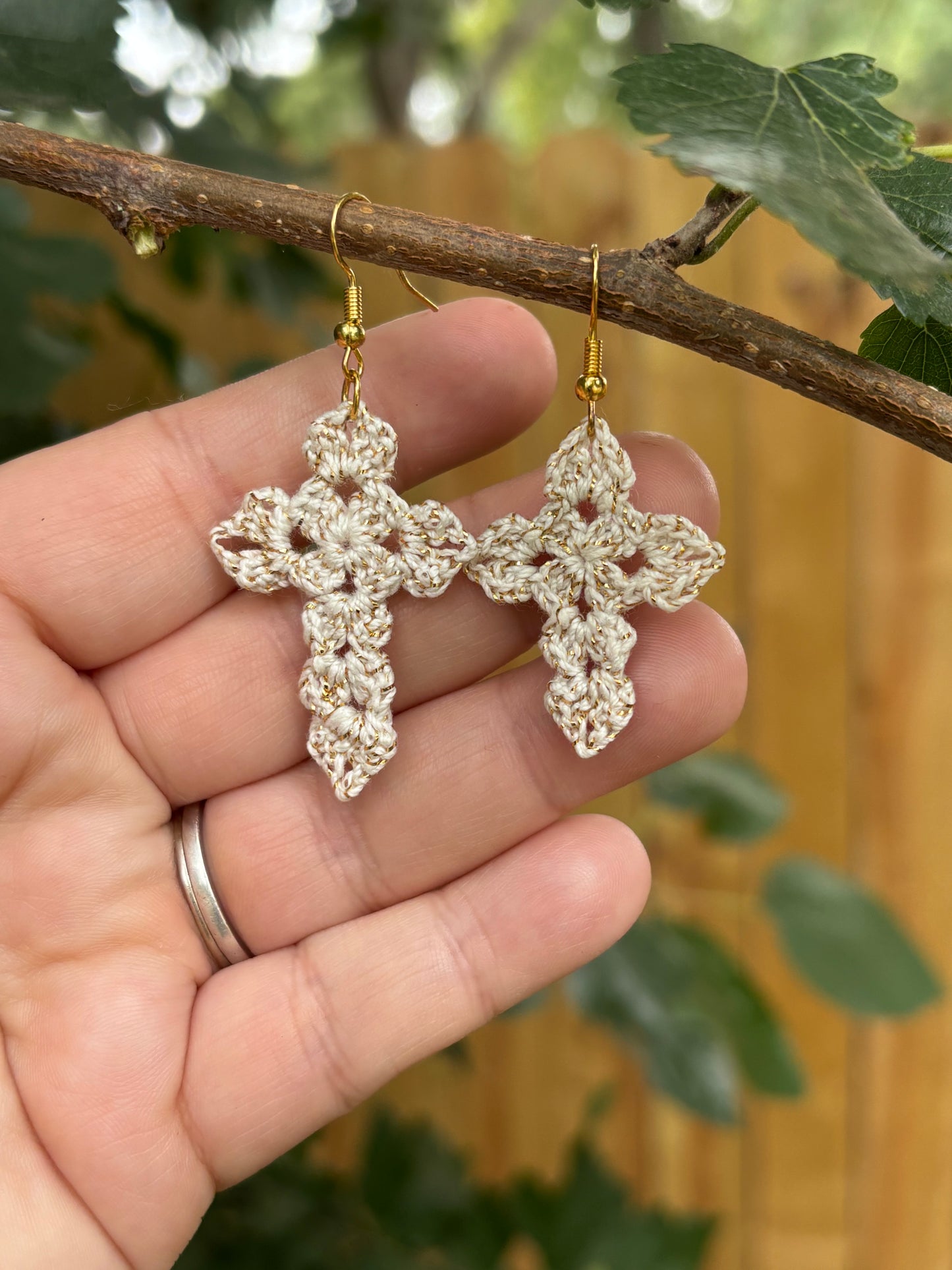 CALVARY Crochet Cross Earrings – Handmade Granny Stitch Christian Jewelry