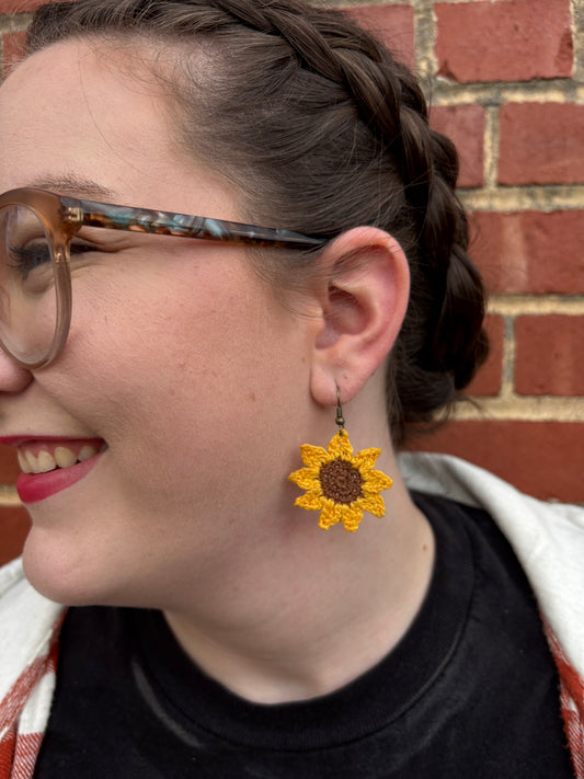 RUTH Sunflower Crochet Earrings – Handmade Floral Jewelry Inspired by Faith & Joy