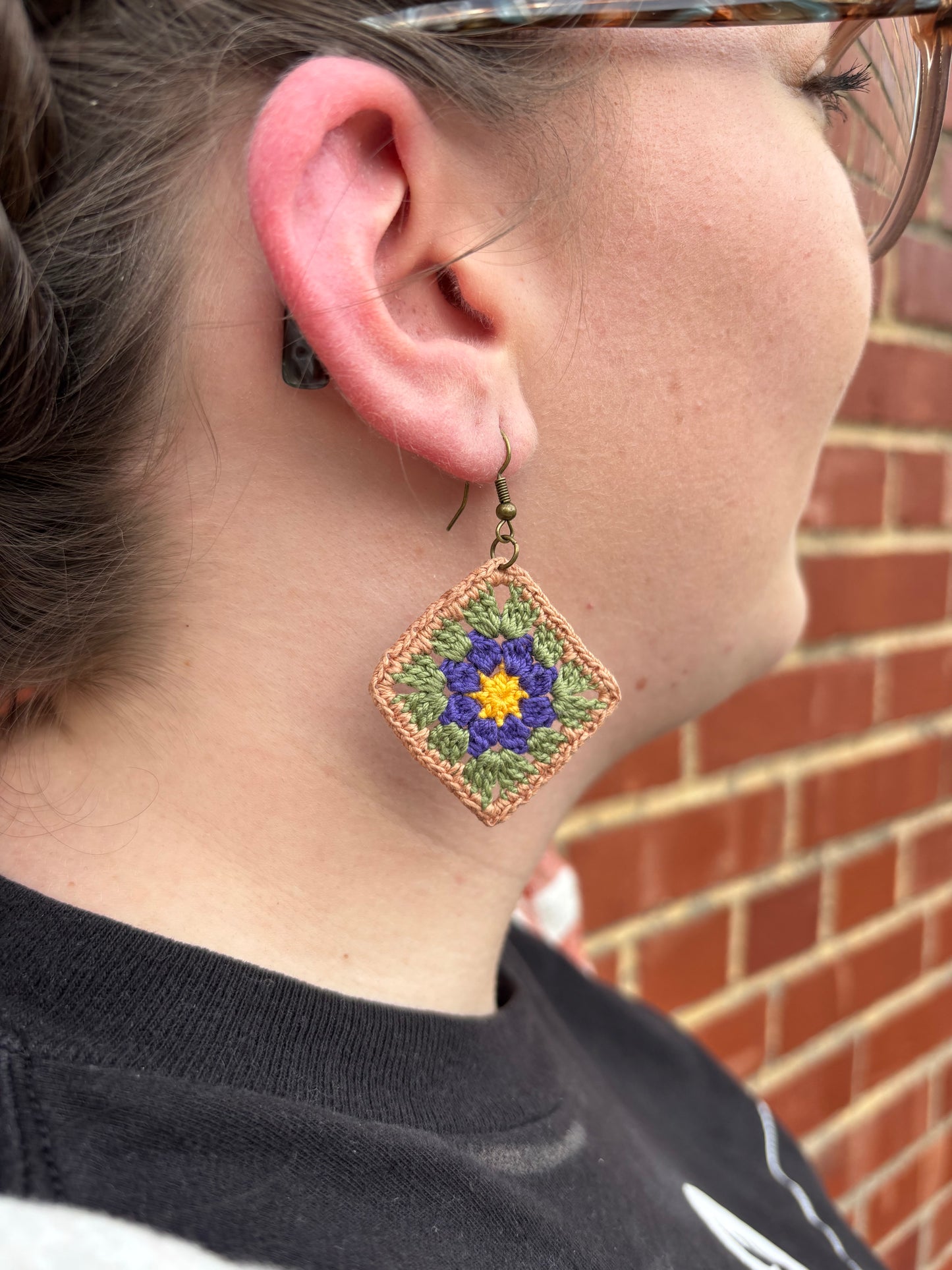 GLORY Crochet Earrings – Handmade Granny Square Floral Jewelry