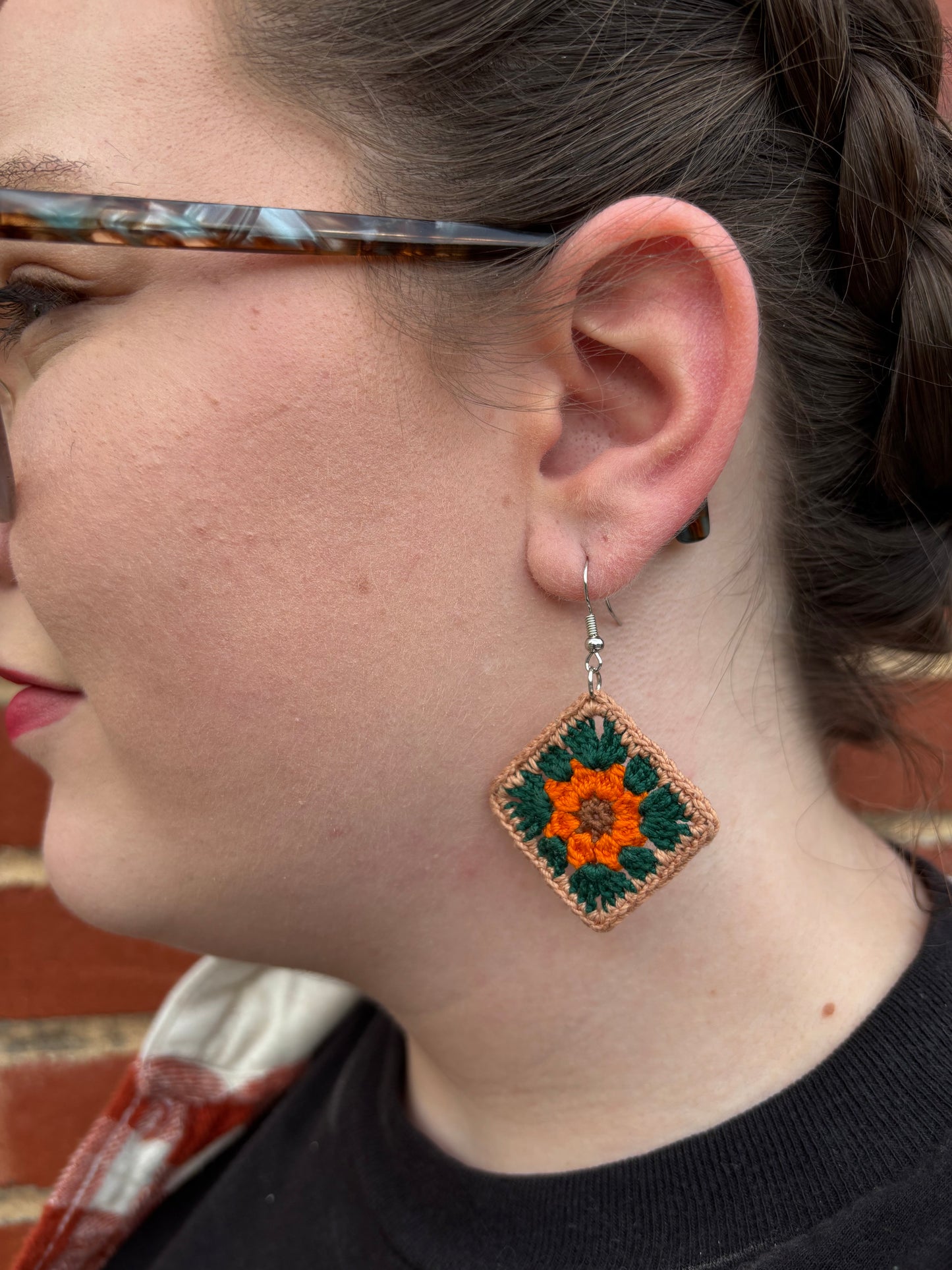 GLORY Crochet Earrings – Handmade Granny Square Floral Jewelry