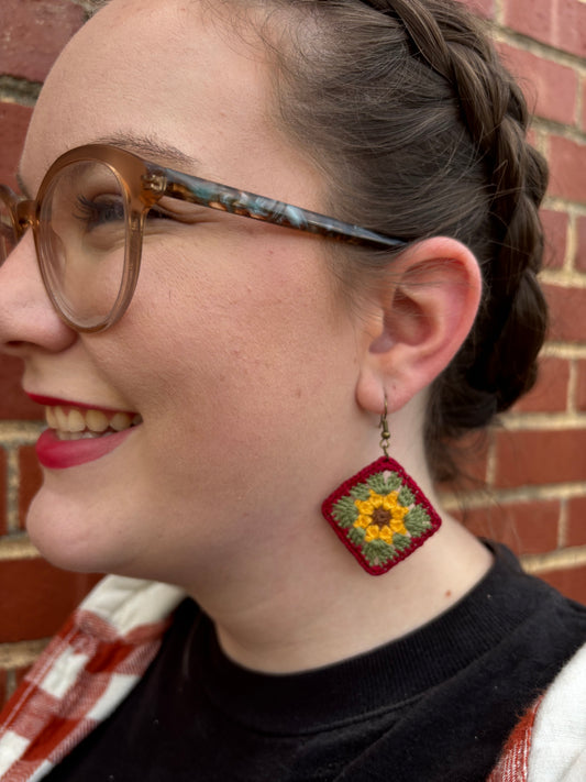 GLORY Crochet Earrings – Handmade Granny Square Floral Jewelry