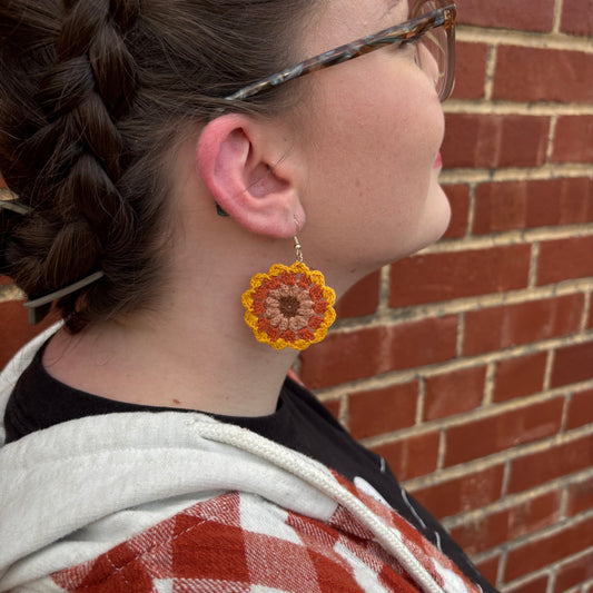 THANKSGIVING Crochet Sunflower Earrings – Bold Harvest Burst Design