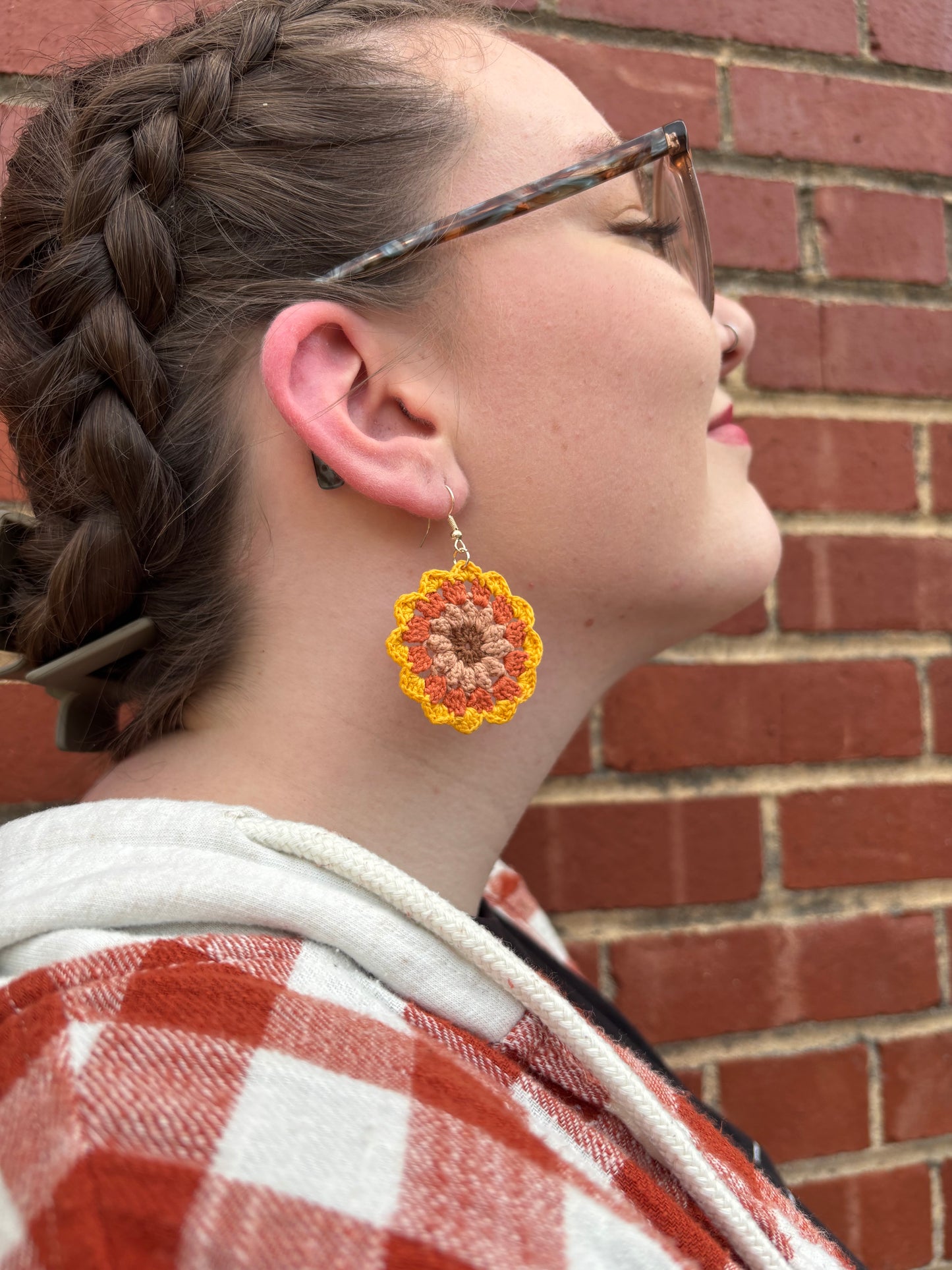 THANKSGIVING Crochet Sunflower Earrings – Bold Harvest Burst Design