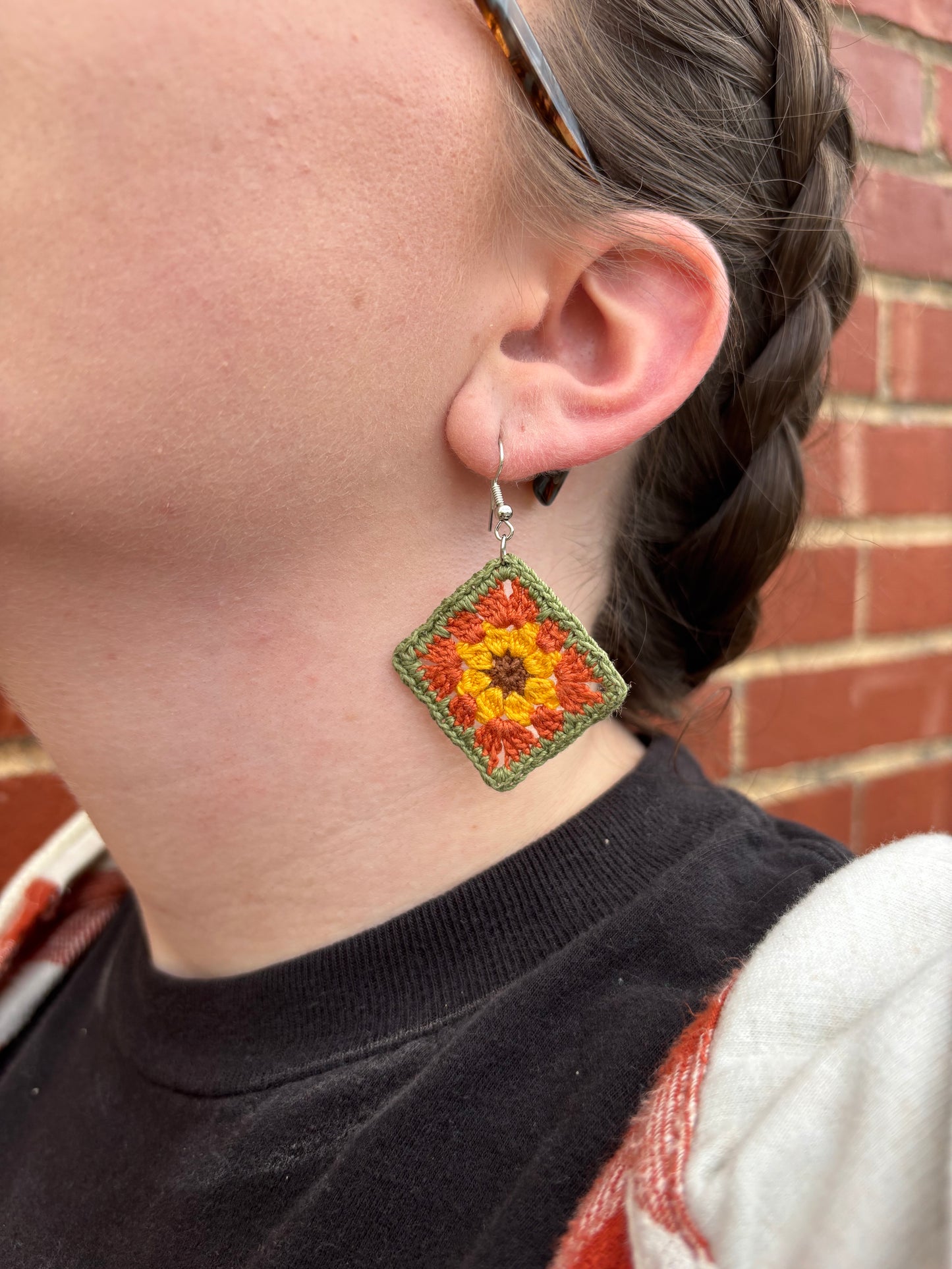GLORY Crochet Earrings – Handmade Granny Square Floral Jewelry