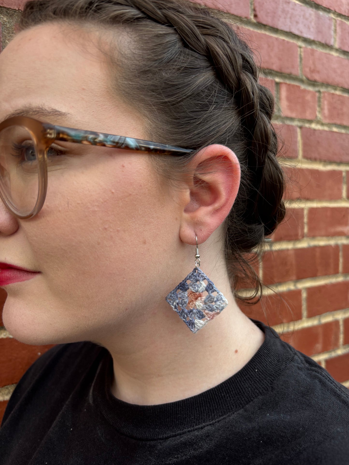 LATTER RAIN Crochet Earrings – Granny Square Boho Jewelry in Hand-Dyed Threads