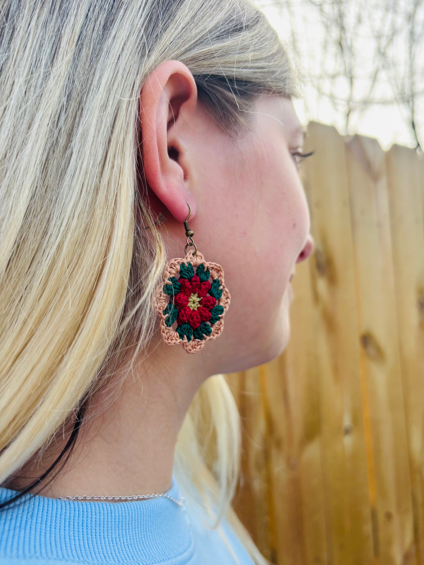 POINSETTIA BLOOM Crochet Earrings – Handmade Christmas Floral Design