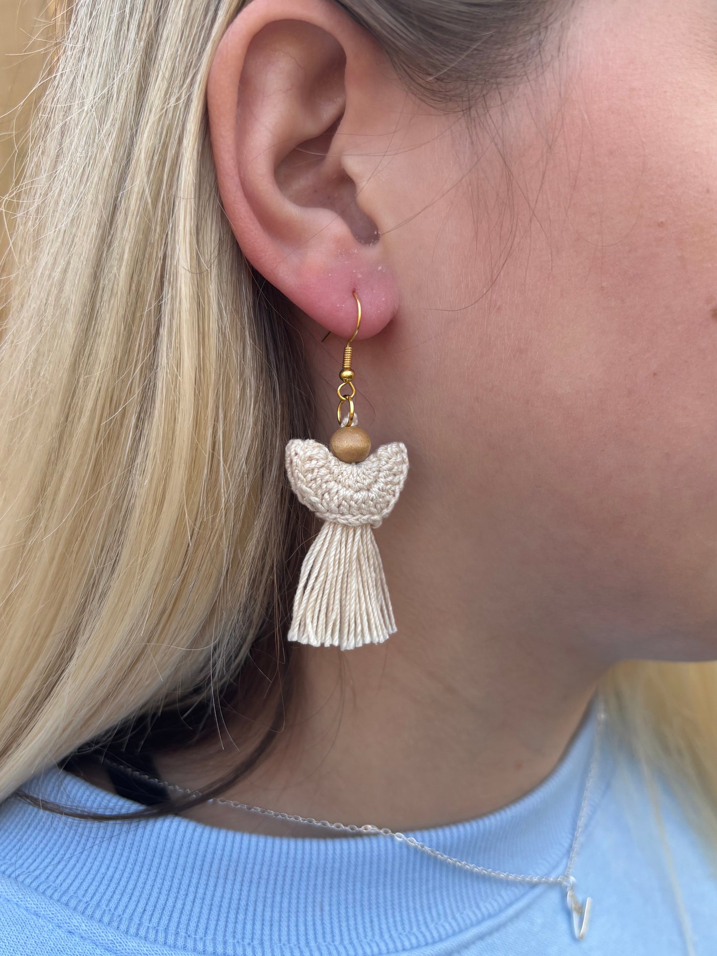 NOEL Angel Tassel Crochet Earrings – Handmade Christmas Gift