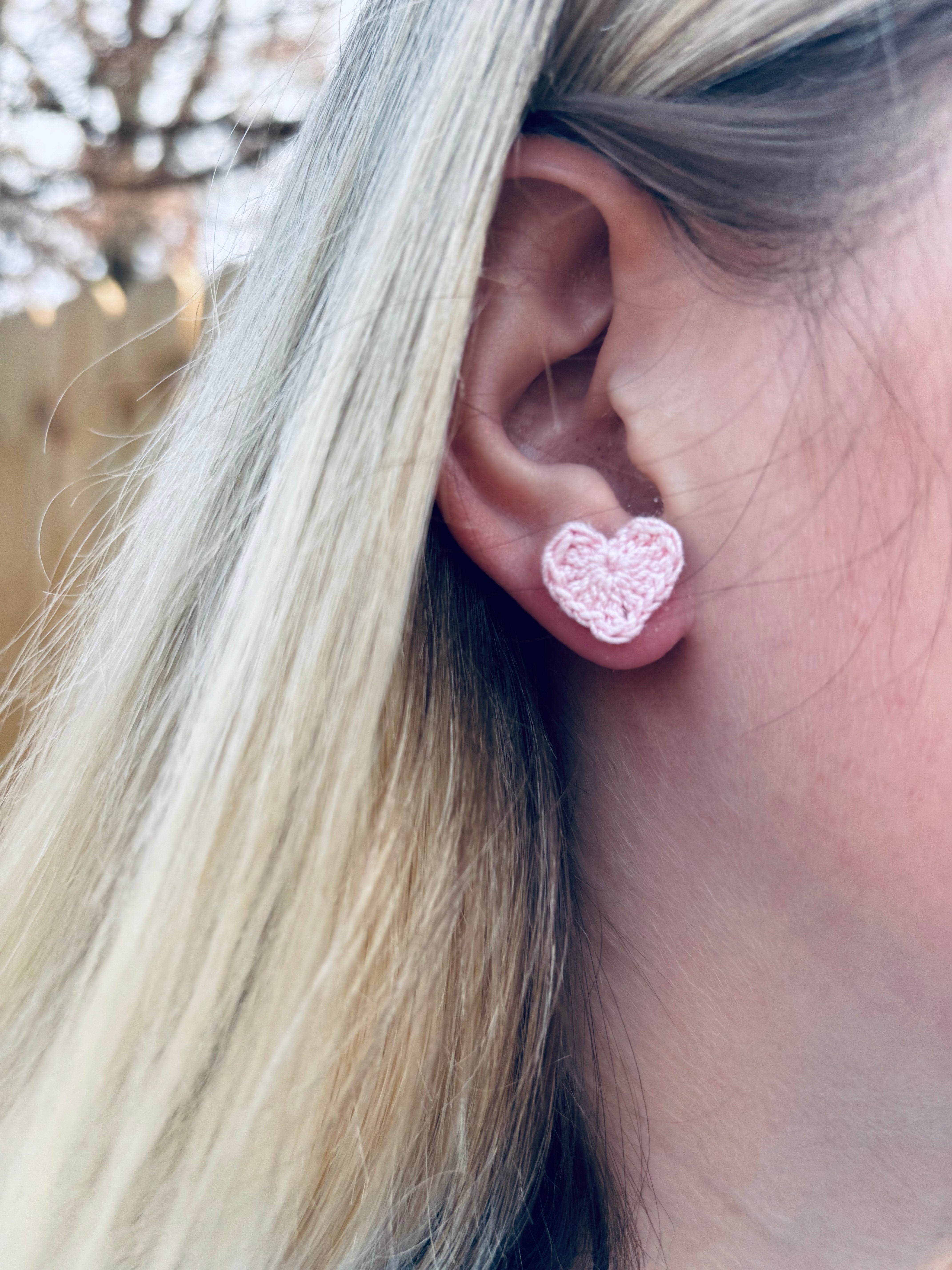 Agape Heart Earrings – Handmade Crochet Studs – Sparrow + Thread